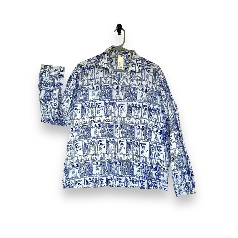 Dashiel Brahmann Cotton Vintage Egyptian Print  Mens Long Sleeve Shirt Size L